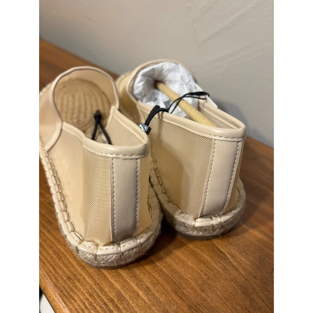 Zara Womens Mesh Espadrille Flats Beige Slip On Jute Shoes Size 39 NEW